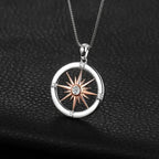 Sun Star Compass Necklace Circle Rose Gold Cubic Zirconia Pendant nowadaysfashion