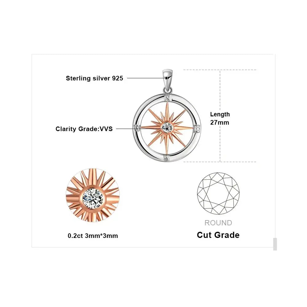 Sun Star Compass Necklace Circle Rose Gold Cubic Zirconia Pendant - Blade & Thread