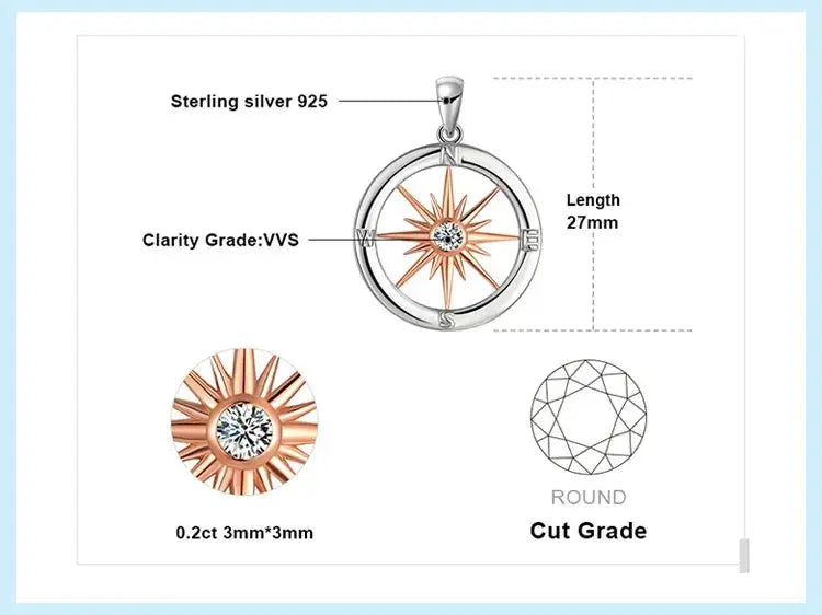 Sun Star Compass Necklace Circle Rose Gold Cubic Zirconia Pendant - Blade & Thread