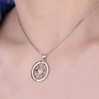 Sun Star Compass Necklace Circle Rose Gold Cubic Zirconia Pendant nowadaysfashion