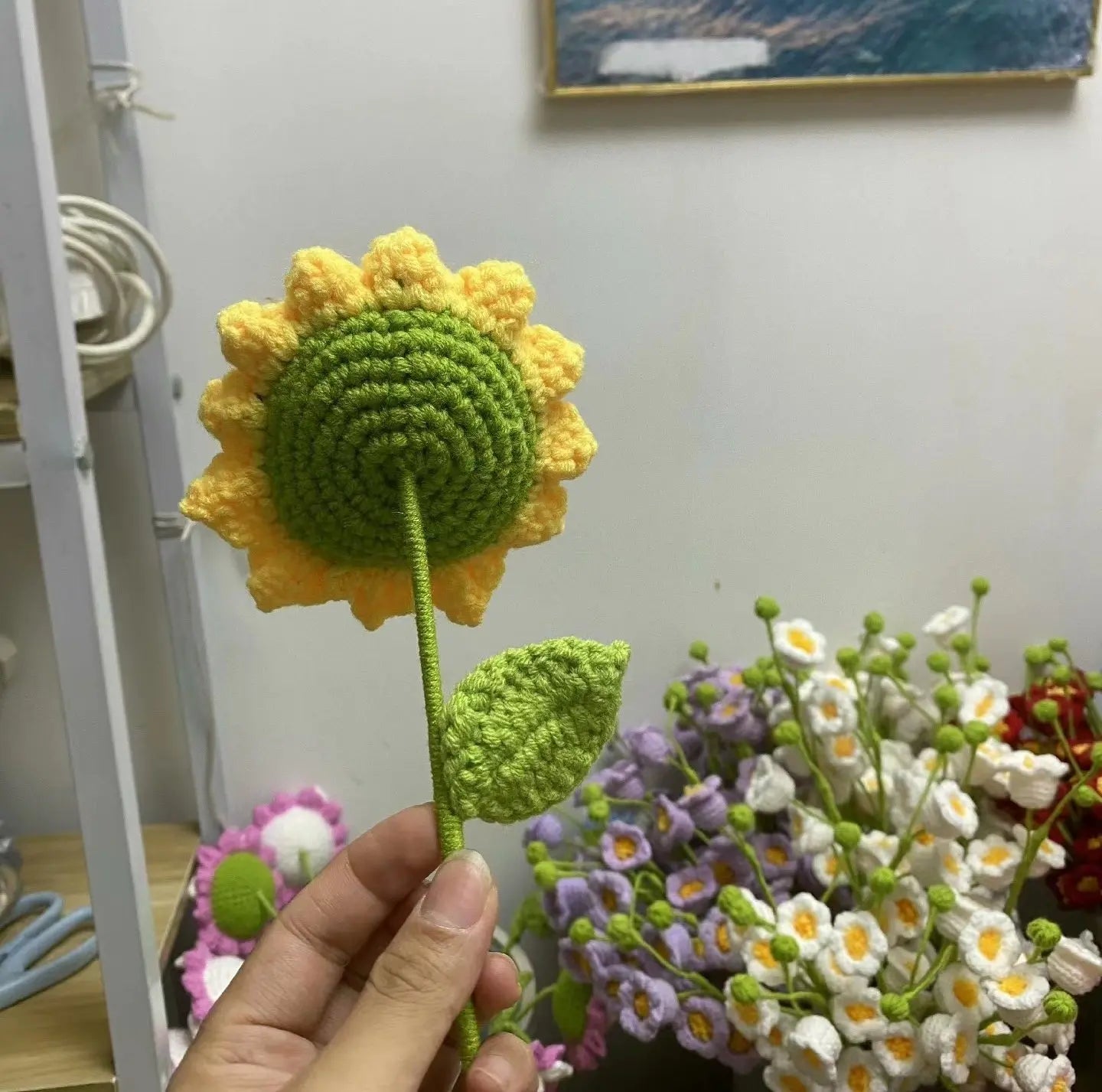 Sunflower hand-knitted flowers wool crocheted gift flower nowadaysfashion