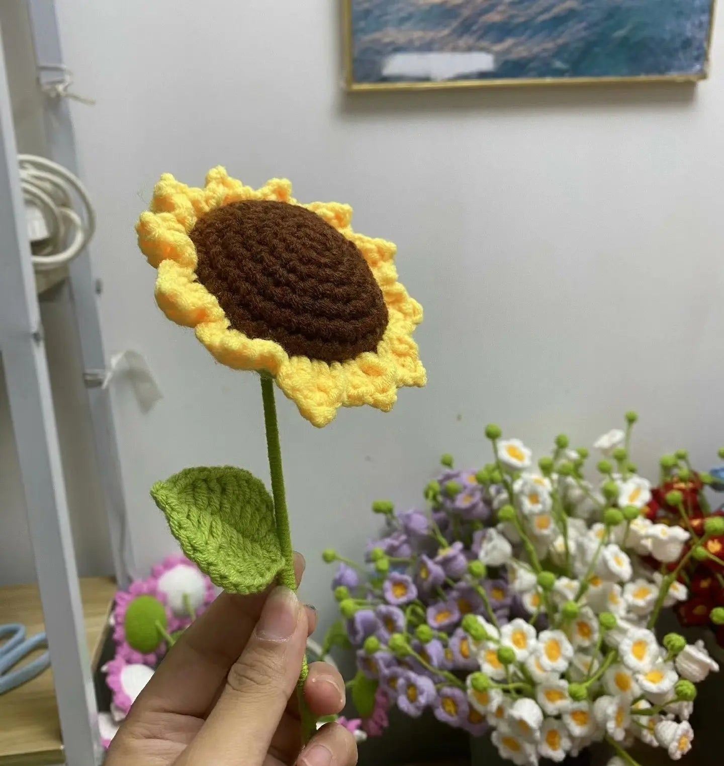 Sunflower hand-knitted flowers wool crocheted gift flower nowadaysfashion