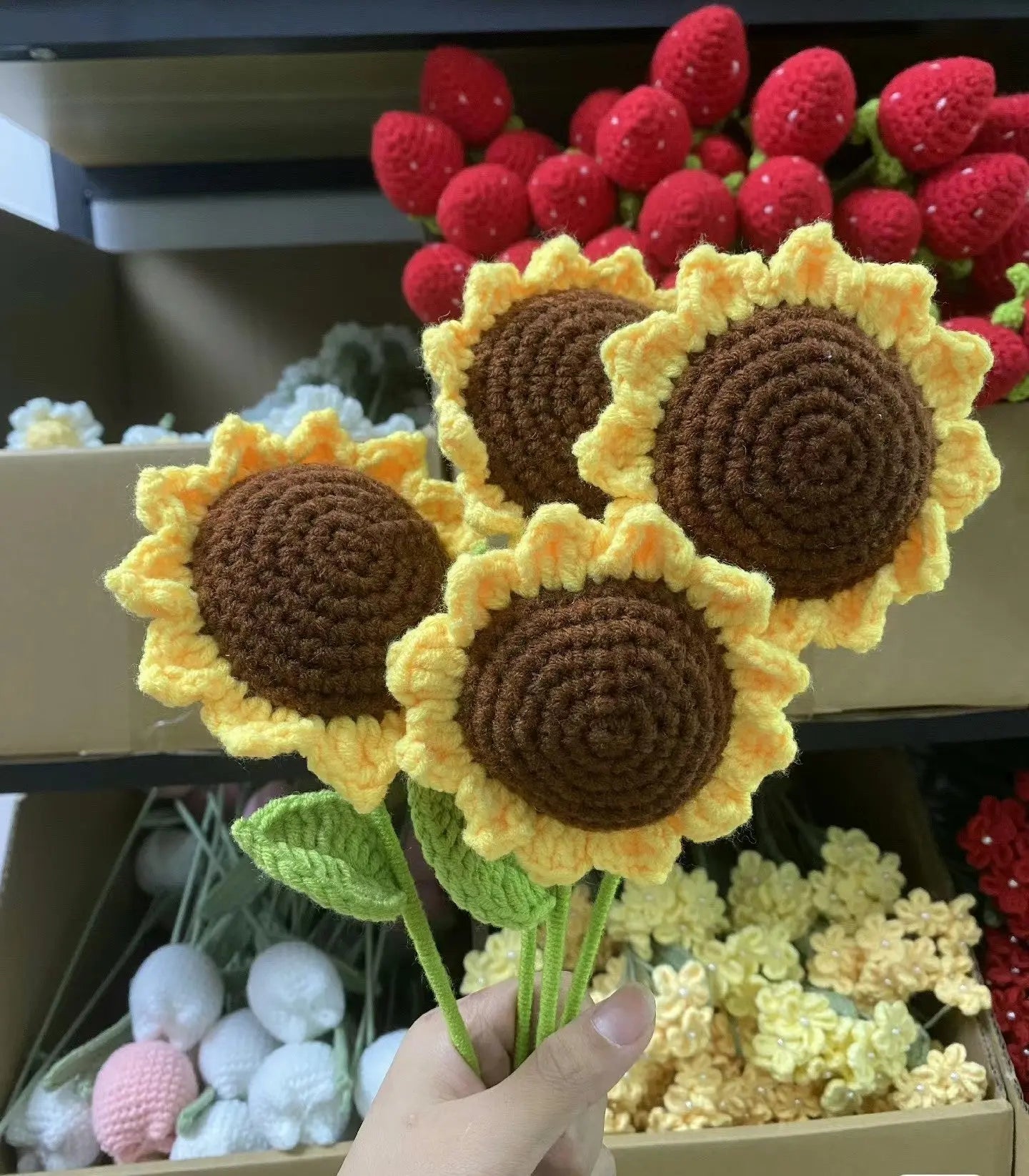 Sunflower hand-knitted flowers wool crocheted gift flower - Blade & Thread