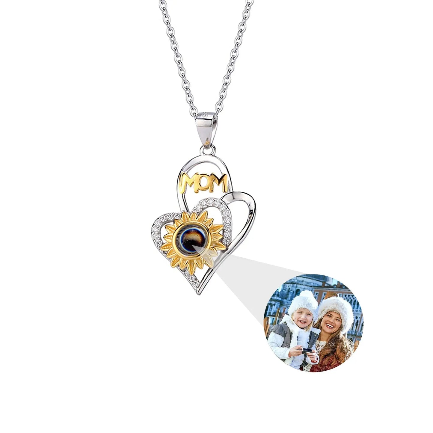 Sunflower with customized photosProjection Necklace Pendant Jewelry - Blade & Thread