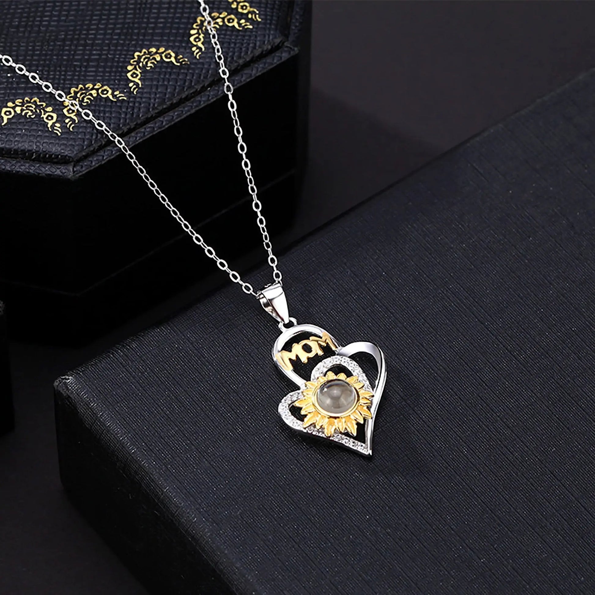 Sunflower with customized photosProjection Necklace Pendant Jewelry - Blade & Thread