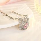 Swan Pink Crystal Zircon Diamonds Gemstones Pendant Necklaces nowadaysfashion