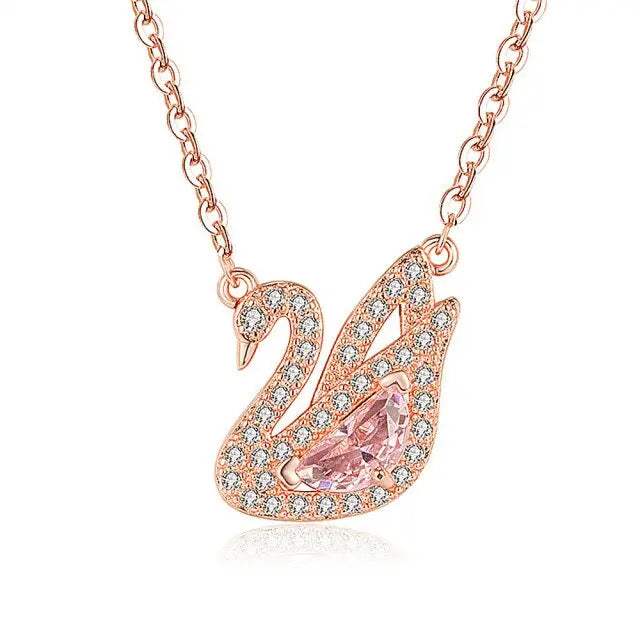 Swan Pink Crystal Zircon Diamonds Gemstones Pendant Necklaces nowadaysfashion