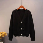 Sweater Cardigan Women Autumn Winter V Neck Pearl Single Breasted Loose Short Thicken Sweater Top nowadaysfashion