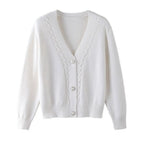 Sweater Cardigan Women Autumn Winter V Neck Pearl Single Breasted Loose Short Thicken Sweater Top nowadaysfashion