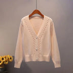Sweater Cardigan Women Autumn Winter V Neck Pearl Single Breasted Loose Short Thicken Sweater Top nowadaysfashion
