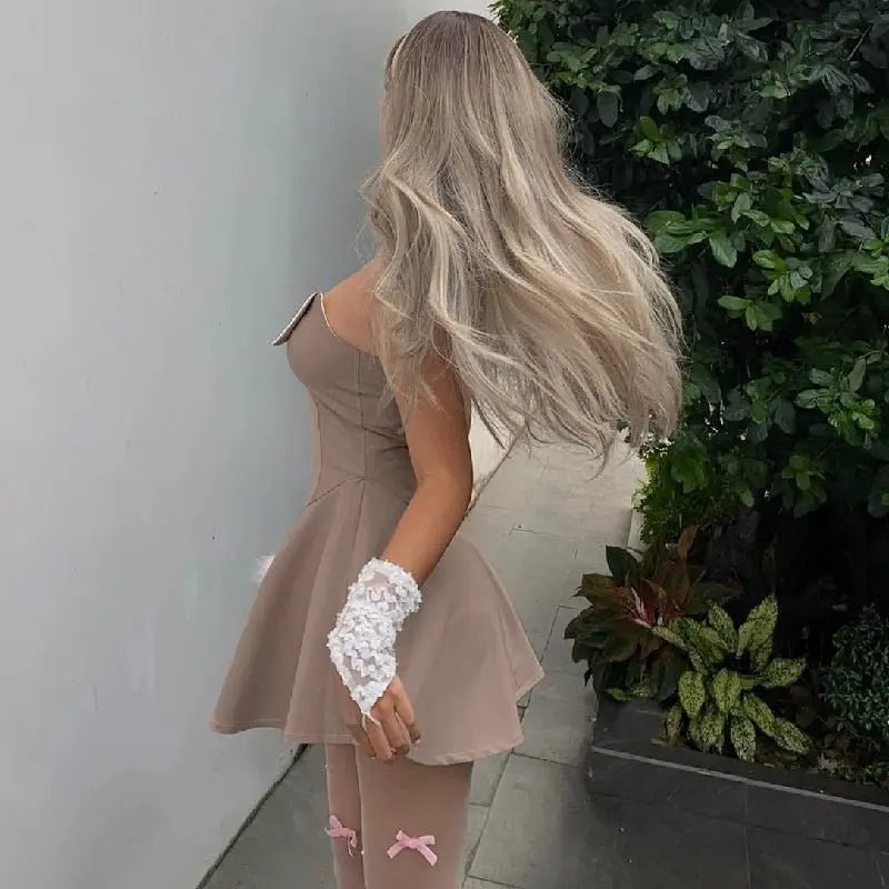 Sweet and spicy style V-neck low-cut slim A-line skirt nowadaysfashion
