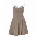 Sweet and spicy style V-neck low-cut slim A-line skirt nowadaysfashion