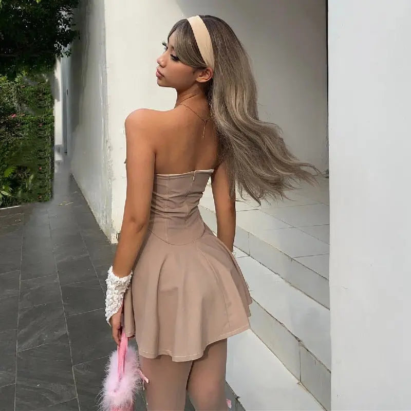Sweet and spicy style V-neck low-cut slim A-line skirt nowadaysfashion