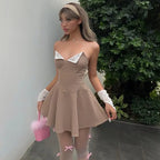 Sweet and spicy style V-neck low-cut slim A-line skirt nowadaysfashion