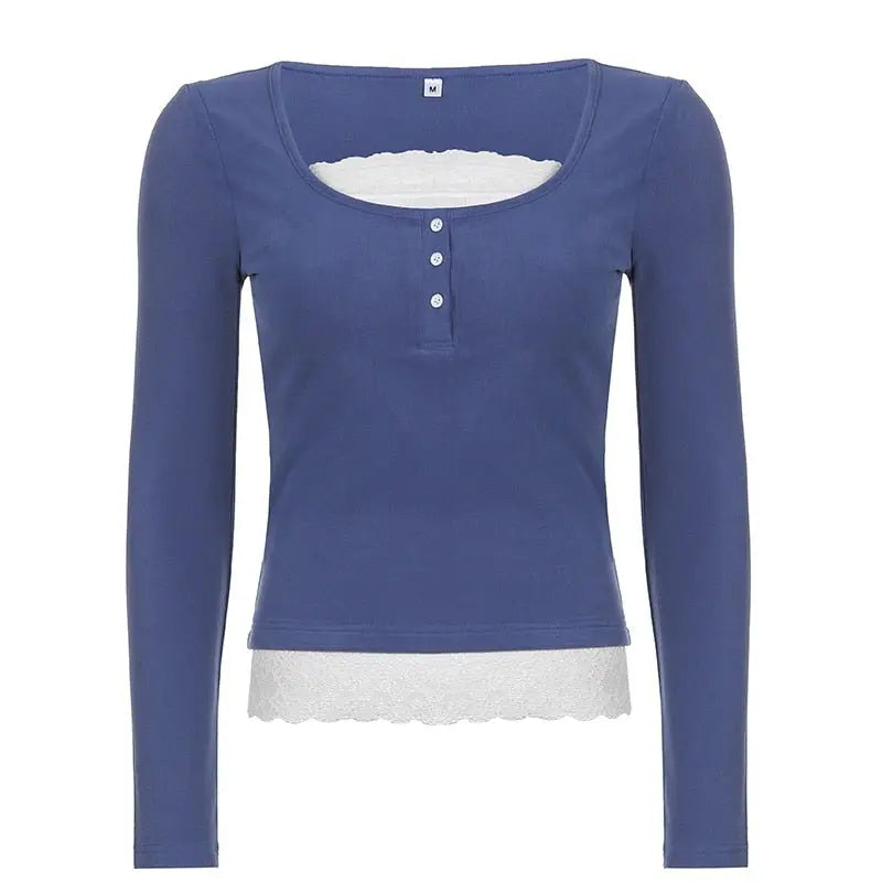 Sweet Cute Crop Top Lace Frill Bow Pullovers Vintage Square Collar T Shirt - Blade & Thread