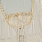 Sweet Cute Crop Top Lace Frill Bow Pullovers Vintage Square Collar T Shirt nowadaysfashion