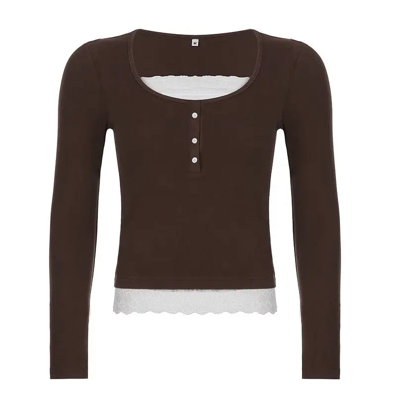 Sweet Cute Crop Top Lace Frill Bow Pullovers Vintage Square Collar T Shirt - Blade & Thread