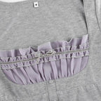 Sweet Cute Crop Top Lace Frill Bow Pullovers Vintage Square Collar T Shirt nowadaysfashion