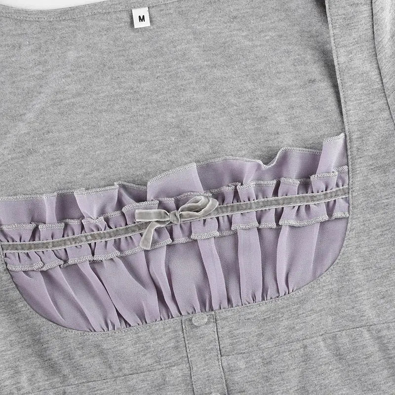 Sweet Cute Crop Top Lace Frill Bow Pullovers Vintage Square Collar T Shirt nowadaysfashion