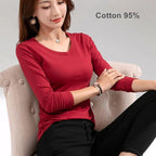 T-shirt Slim Pure Cotton 95% Women T-shirt Long-sleeved for Female Thin Tops Woman Tees Shirt nowadaysfashion