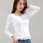 T-shirt Slim Pure Cotton 95% Women T-shirt Long-sleeved for Female Thin Tops Woman Tees Shirt nowadaysfashion