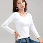 T-shirt Slim Pure Cotton 95% Women T-shirt Long-sleeved for Female Thin Tops Woman Tees Shirt nowadaysfashion