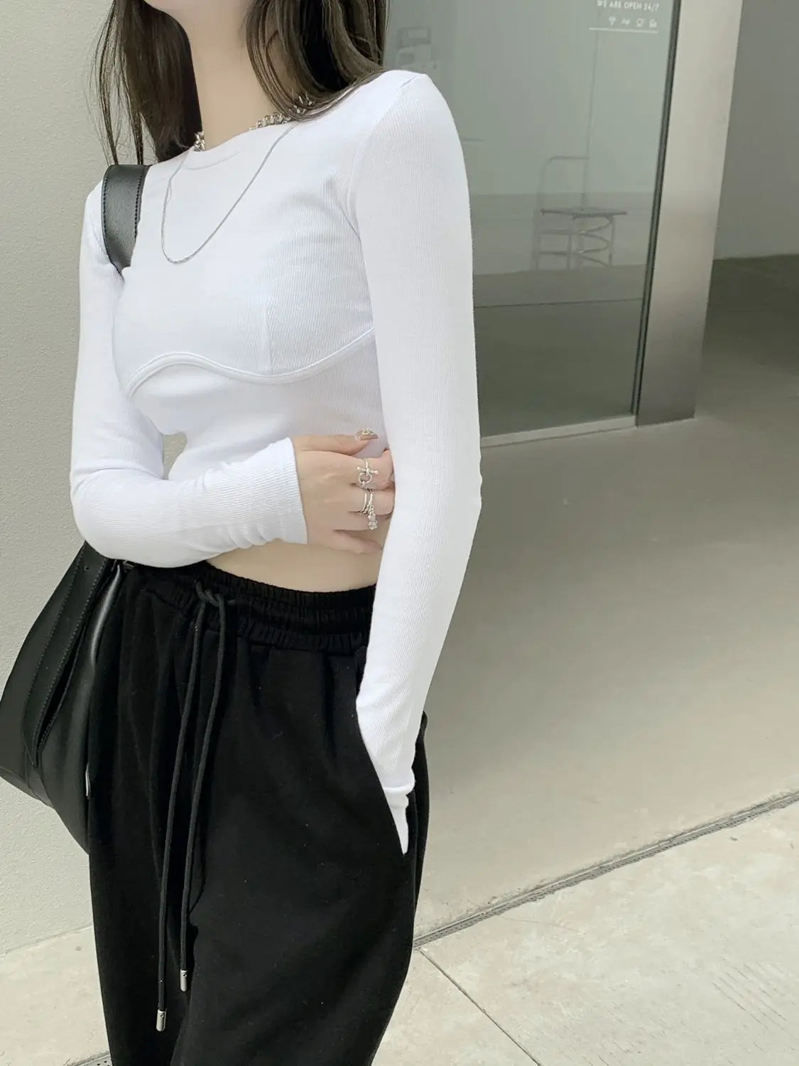 T-shirt Women Design Chest Type Crop Tops Aautumn New Skinny Long Sleeve - Blade & Thread