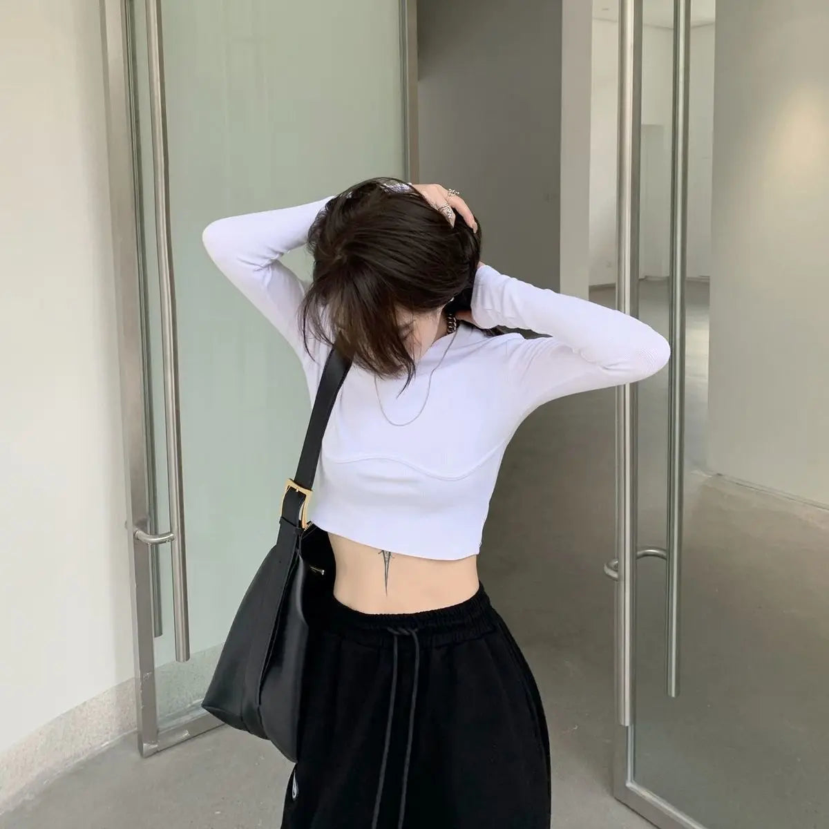 T-shirt Women Design Chest Type Crop Tops Aautumn New Skinny Long Sleeve - Blade & Thread