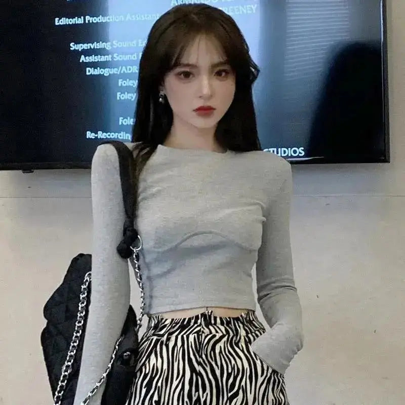 T-shirt Women Design Chest Type Crop Tops Aautumn New Skinny Long Sleeve - Blade & Thread