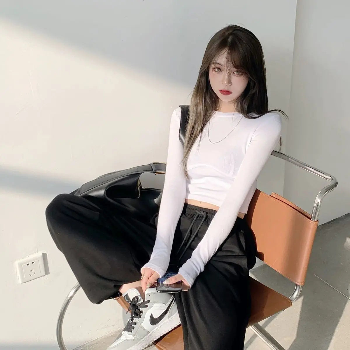 T-shirt Women Design Chest Type Crop Tops Aautumn New Skinny Long Sleeve - Blade & Thread