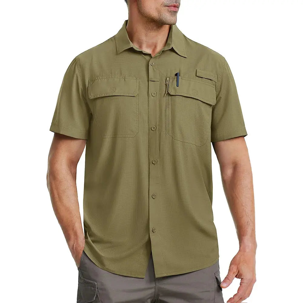 TACVASEN Quick Dry Short Sleeve Shirts Men's UPF 50+ Sun Protection Work Cargo Shirts Mesh Breathable Hiking Fishing Shirts Man TACVASEN Official Store