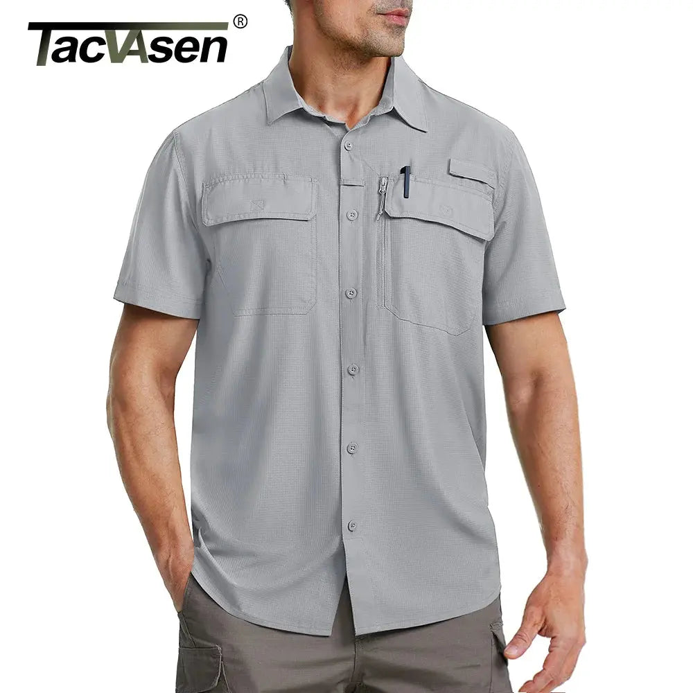 TACVASEN Quick Dry Short Sleeve Shirts Men's UPF 50+ Sun Protection Work Cargo Shirts Mesh Breathable Hiking Fishing Shirts Man TACVASEN Official Store