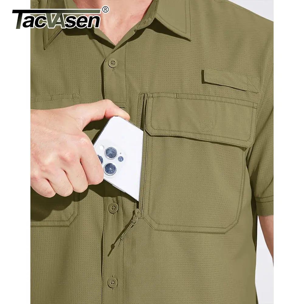 TACVASEN Quick Dry Short Sleeve Shirts Men's UPF 50+ Sun Protection Work Cargo Shirts Mesh Breathable Hiking Fishing Shirts Man TACVASEN Official Store