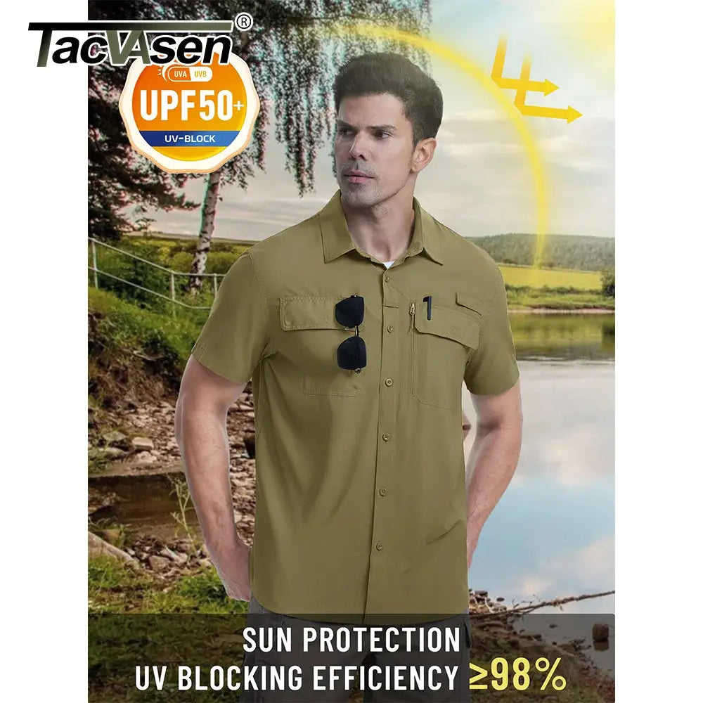 TACVASEN Quick Dry Short Sleeve Shirts Men's UPF 50+ Sun Protection Work Cargo Shirts Mesh Breathable Hiking Fishing Shirts Man TACVASEN Official Store