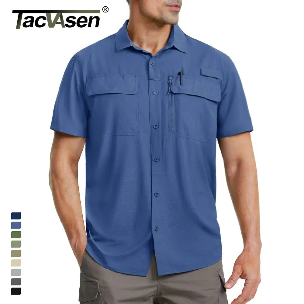 TACVASEN Quick Dry Short Sleeve Shirts Men's UPF 50+ Sun Protection Work Cargo Shirts Mesh Breathable Hiking Fishing Shirts Man TACVASEN Official Store