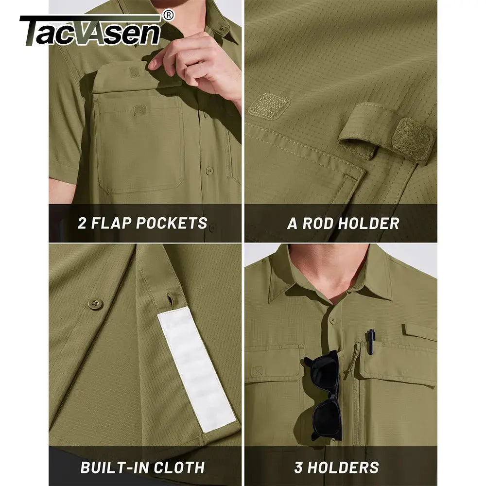TACVASEN Quick Dry Short Sleeve Shirts Men's UPF 50+ Sun Protection Work Cargo Shirts Mesh Breathable Hiking Fishing Shirts Man TACVASEN Official Store