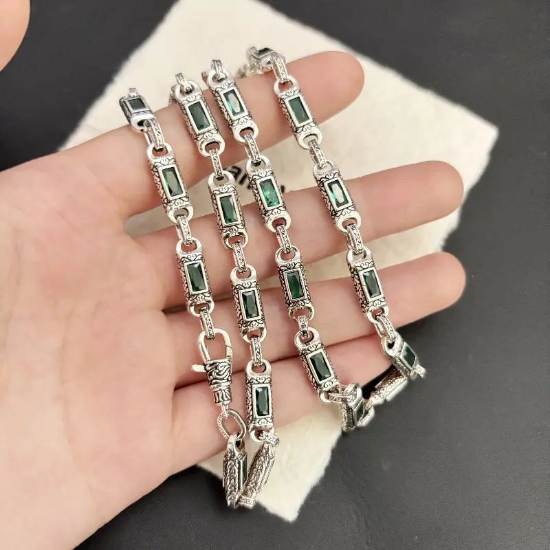 Tang pattern inlaid rectangular zircon necklace nowadaysfashion