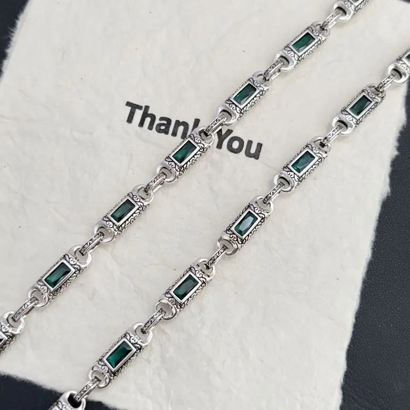 Tang pattern inlaid rectangular zircon necklace nowadaysfashion