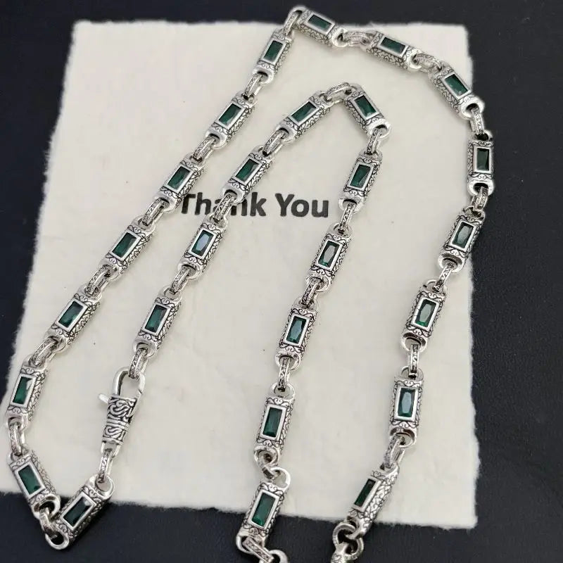 Tang pattern inlaid rectangular zircon necklace - Blade & Thread