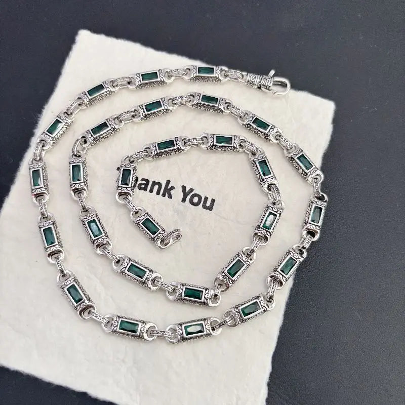 Tang pattern inlaid rectangular zircon necklace - Blade & Thread