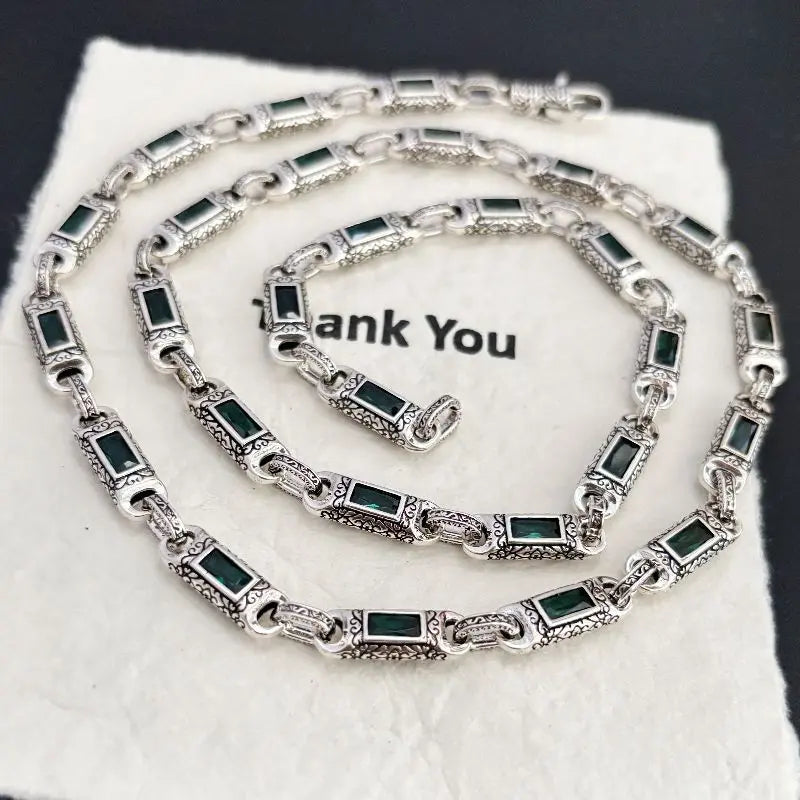 Tang pattern inlaid rectangular zircon necklace - Blade & Thread