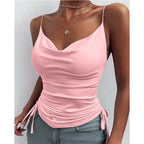 Tank Top V Neck Camisole Cami Drawstring Spaghetti Strap Top nowadaysfashion