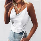 Tank Top V Neck Camisole Cami Drawstring Spaghetti Strap Top nowadaysfashion