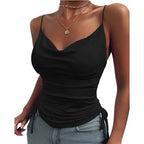 Tank Top V Neck Camisole Cami Drawstring Spaghetti Strap Top nowadaysfashion