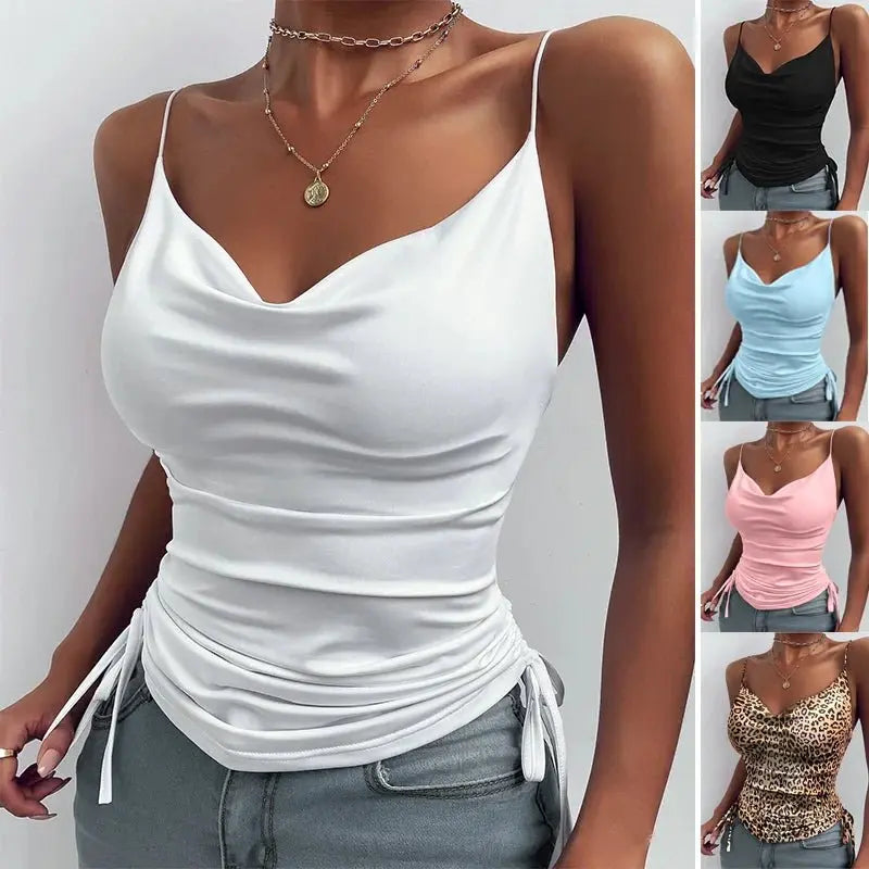 Tank Top V Neck Camisole Cami Drawstring Spaghetti Strap Top - Blade & Thread