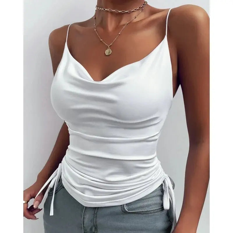 Tank Top V Neck Camisole Cami Drawstring Spaghetti Strap Top - Blade & Thread