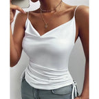 Tank Top V Neck Camisole Cami Drawstring Spaghetti Strap Top nowadaysfashion