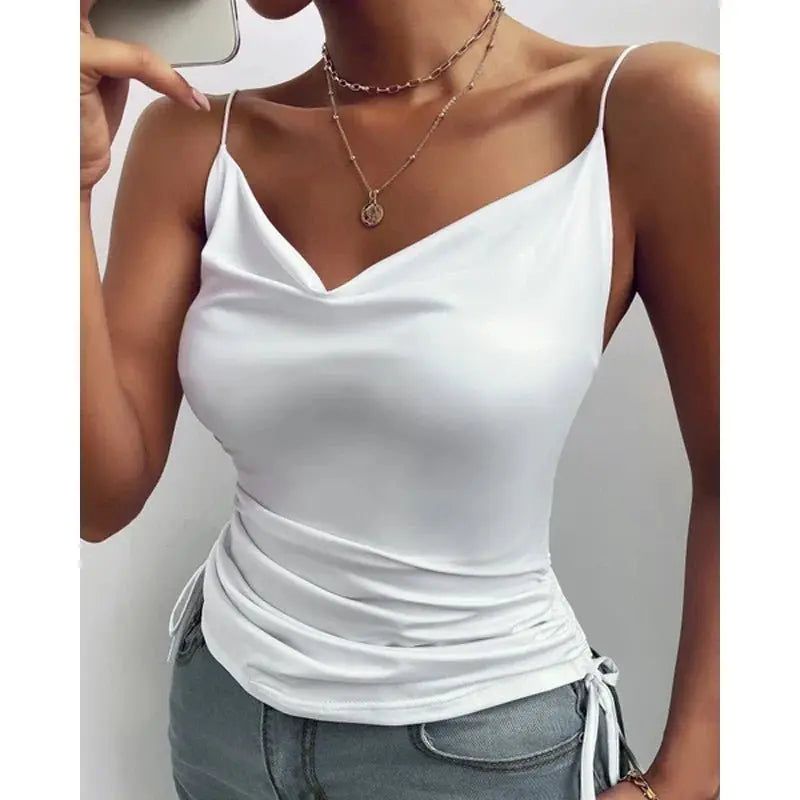 Tank Top V Neck Camisole Cami Drawstring Spaghetti Strap Top - Blade & Thread
