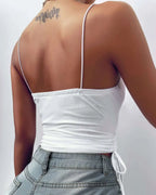 Tank Top V Neck Camisole Cami Drawstring Spaghetti Strap Top nowadaysfashion