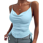 Tank Top V Neck Camisole Cami Drawstring Spaghetti Strap Top nowadaysfashion